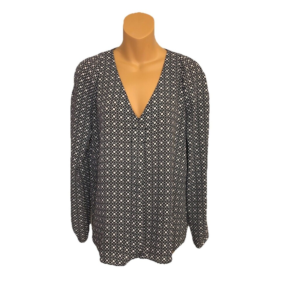 Barr lll Women Medium Lightweight Black White Blouse Work Causal Business